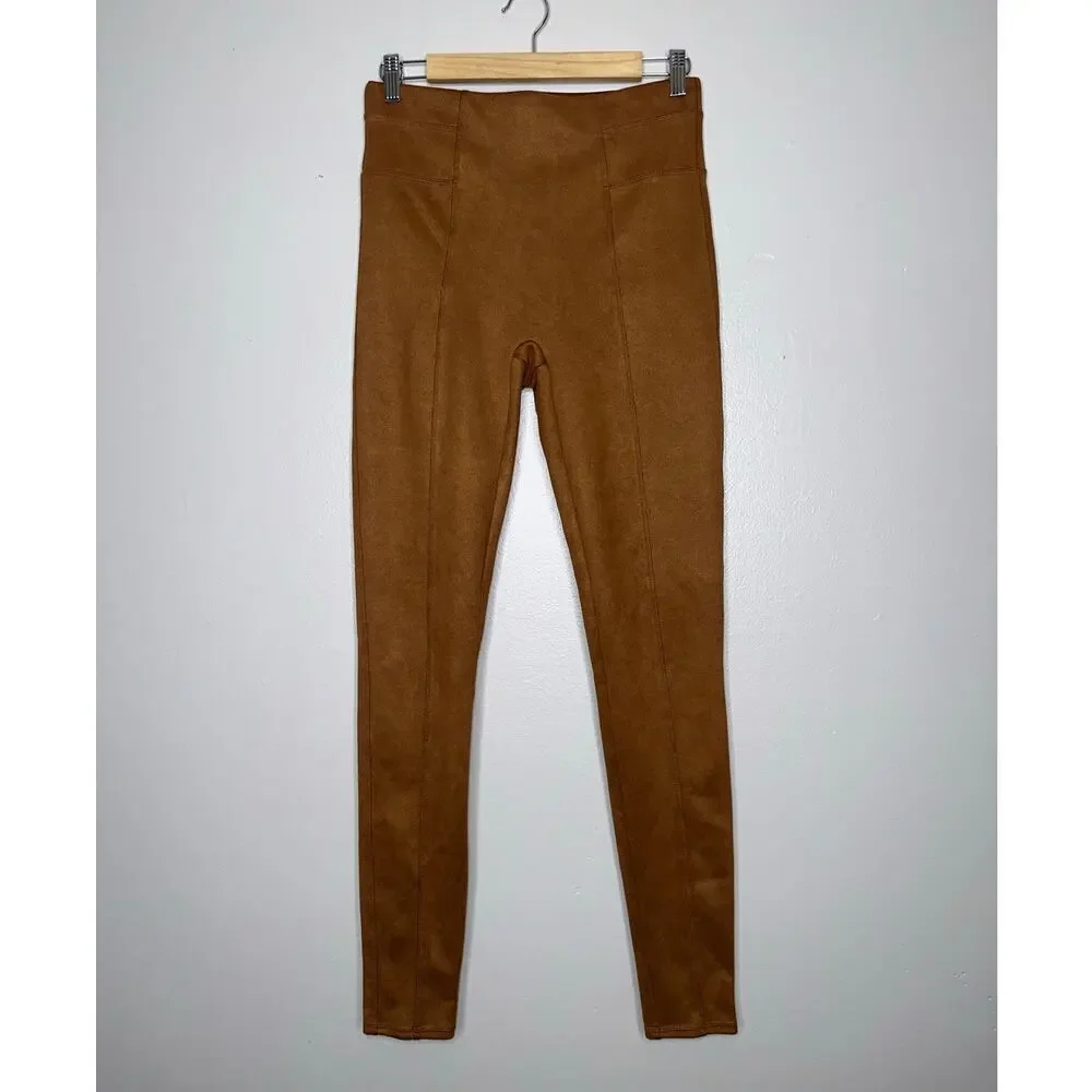 Spanx Faux Suede Shaping Leggings Medium Rich Caramel Brown High Rise - Picture 2 of 8